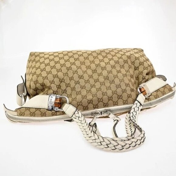 GUCCI Logo GG Pattern Bamboo Shoulder Bag Canvas Leather Brown White SHW 80EG214 - Picture 5 of 15